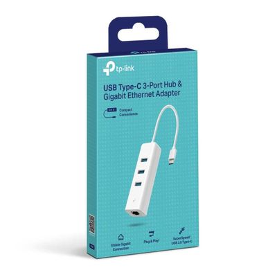 TP-Link UE330C USB Type-C 3-портовый концентратор, гигабитный Ethernet