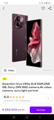 vivo v30e 5g  1oylik yangi tel