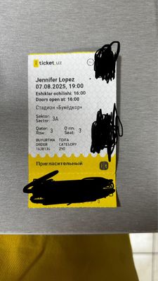 Продам билет на Jenifer Lopez srochnoo 4 ta bor hammasi oldi qatordan