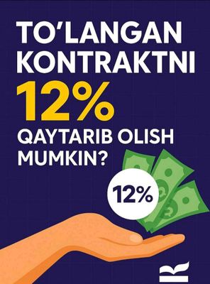 Kontrakt tolovidan 12 % qaytarish