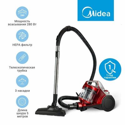 Пылесос для дома бытовой Midea VCS35B150K, 1600 Вт, контейнер 1.5 л, H