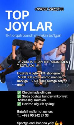 1 fit abonementi sotiladi 6 oylik
