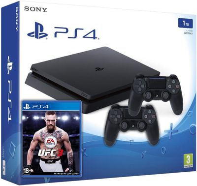 PlayStation 4 Slim 1TB + 3 джойстика (состояние отличный)