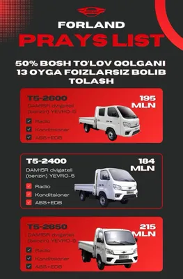 FORLAND T5 -  Foizsiz muddatli to'lov!