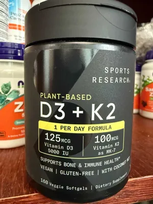 Sports Research, витамин д3+к2 5000 доза. 160 капсул. viatmin d3+k2