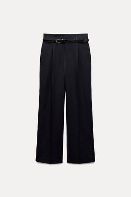 Широкие брюки ZARA с черным ремнем и вытачками