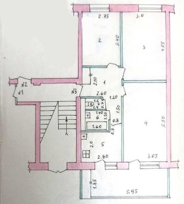 3-х комнатная квартира, 67 м2, (подвал 11 м2), без ремонта, 3 / 1 / 4