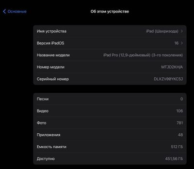 iPad Pro 12,9” (3-го поколения), 512 ГБ, SIM, с Apple Pencil 2