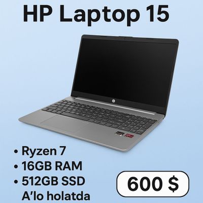 HP Laptop 15 | Ryzen 7 | 16GB RAM | 512GB SSD | A’lo holatda”