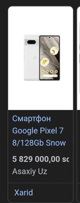 Google pixel 7 bor ideal telefon 100 foiz javob beramn telimga javob