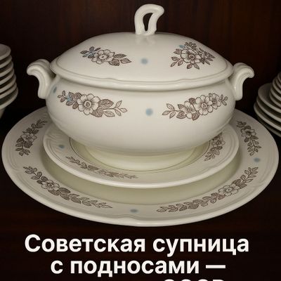 Фарфоровая супница -СССР,с двумя подносами.