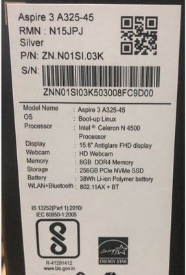 Acer Celeron 4500 8/256 FHD 15.6 dyum ekran SILVER