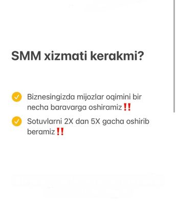 SMM xizmatlari!!