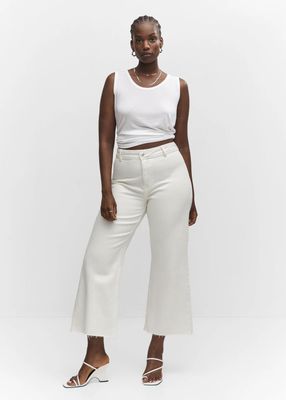 MANGO. Plus size. Кремовые джинсы-кюлоты высокой посадки