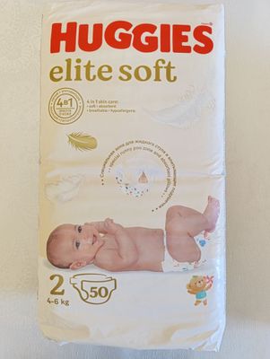 Подгузники Huggies elite soft 2, 50шт, новая упаковка