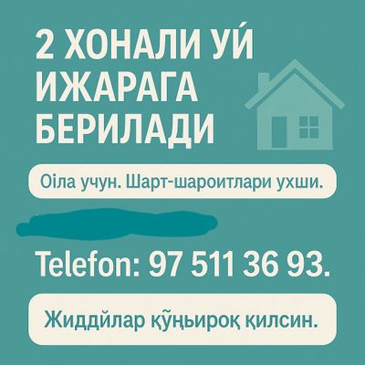 2 хона, квартира ижарага барилади ,