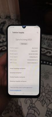 Samsung M31 hamma joyi radnoy imekaladan oʻtgan cheholni izi bor sal