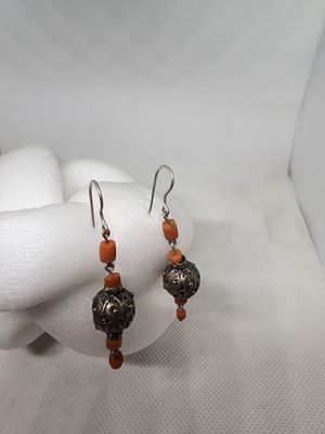 Серьги с коралом старина Азия.