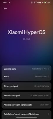 MI not 13 pro 12+12/512 RAM