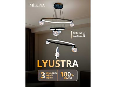 Lyustra led, balandligi sozlanadi, 3xil yoritish rejim, 2xil o'lchamda