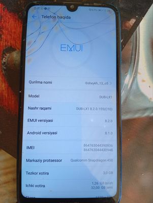 телефон Huawei Y7 2019 3/32gb 400000 kelishiladi