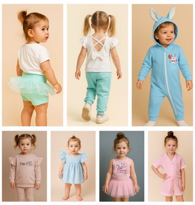 Biz 0-5 yillik bolalar kiyimlarini ulgurji ishlab chiqaramiz. Производ