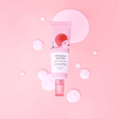 Солнцезащитная сыворотка с коллагеном Round Lab Camellia Deep Collagen Firming Sun Serum SPF50+ PA++++