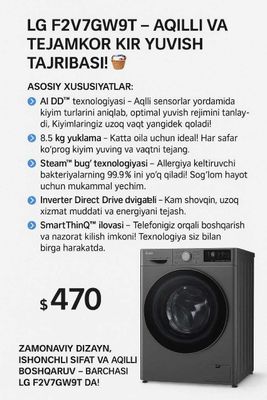 Lg Kir Yuvish mashinasi LG F2V7GW9T