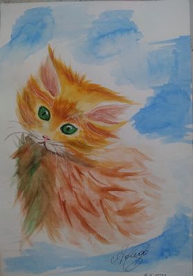 Рисунок рыжего котёнка на формате А4