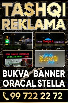 Tashqi reklama baner oracal neon bukva rolap ustanofka telefon