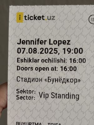 Jennifer Lopez konsertiga bilet 1ta bilet bor Vip Standing