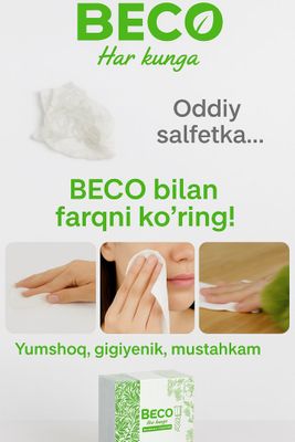 Beco-sifatliligi bilan ajralib turuvchi salfetkalar. Uy, ofis,restoran