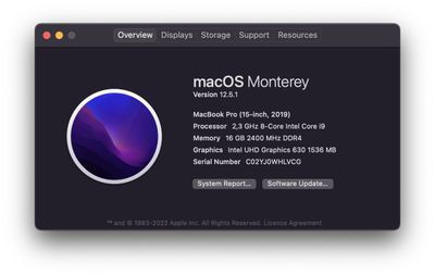 MACBOOK PRO 2019 cor i9