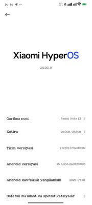 Redmi not 13 8/ 256 tali