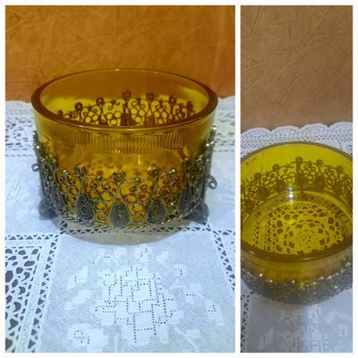Красивый, винтажный, ажурный (филигрань) подсвечник на ножках, мельхио