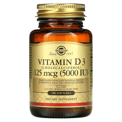 Витамин D3 Solgar, Vitamin D3, 125 мкг (5000 МЕ), 100 капс
