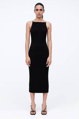 ZARA Черное платье миди на бретелях