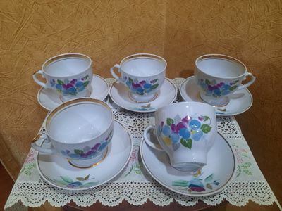 Чайные пары на 5 персон, Барановский ФЗ, молочник в подарок. Состояние