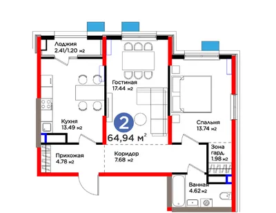 Скидка 20% только в этом месяце! 2-ком.  65 м²