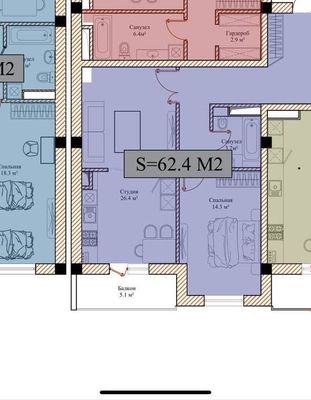 Можно под инвестциии 2-х комнатная 64м2 2этаж CARAVAN AVENUE М.Горький