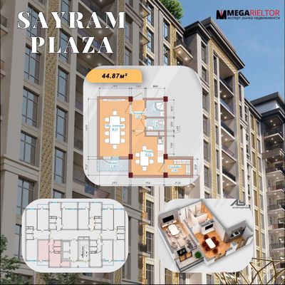 TJM "SAYRAM PLAZA" • 44.87 m2 • biznes-klassdagi yangi kvartira