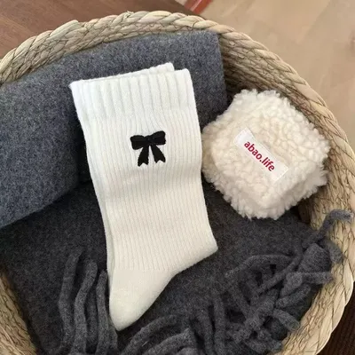 Мягкие носки с бантиком базовые однотонные, теплые