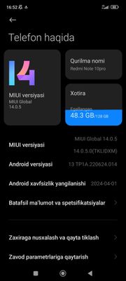 Redmi note 10pro (ram 8+3gb)(xotira 128gb)