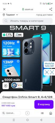 infinix smart 9 xali yangi 3 oy boʻlgan olinganiga
