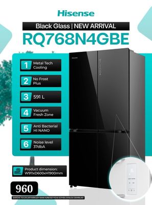Премиум Холодильник HISENSE BLACK Glass 591 Литра От официального диле