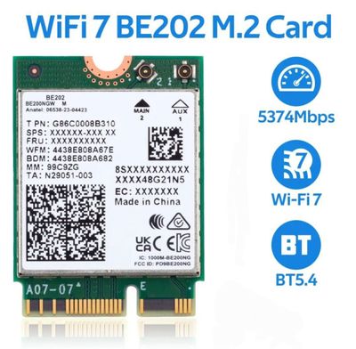 Сетевая карта для ноутбука Wi-Fi 7 и Bluetooth BE202. Новая. Янги