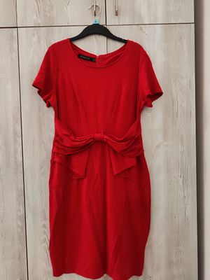 Красное платье HOMEYEE с бантом на талии, XL