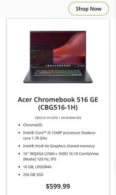 Acer chromebook 516 GE