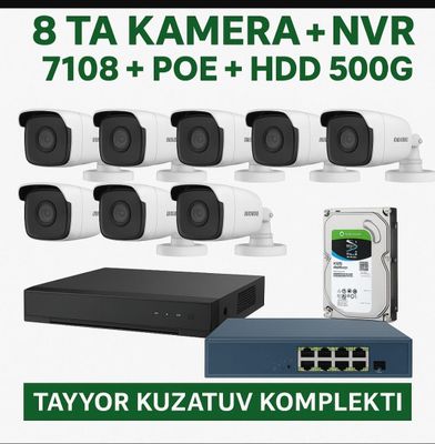 Tayyor Kuzatuv Komplekti | 8ta Kamera | NVR | HDD | POE 8+2