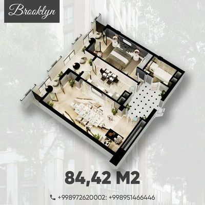 ЖК Brooklyn Ор-р Буз Базар М.Горький 3-комн 84м2 Е Block КОРОБКА